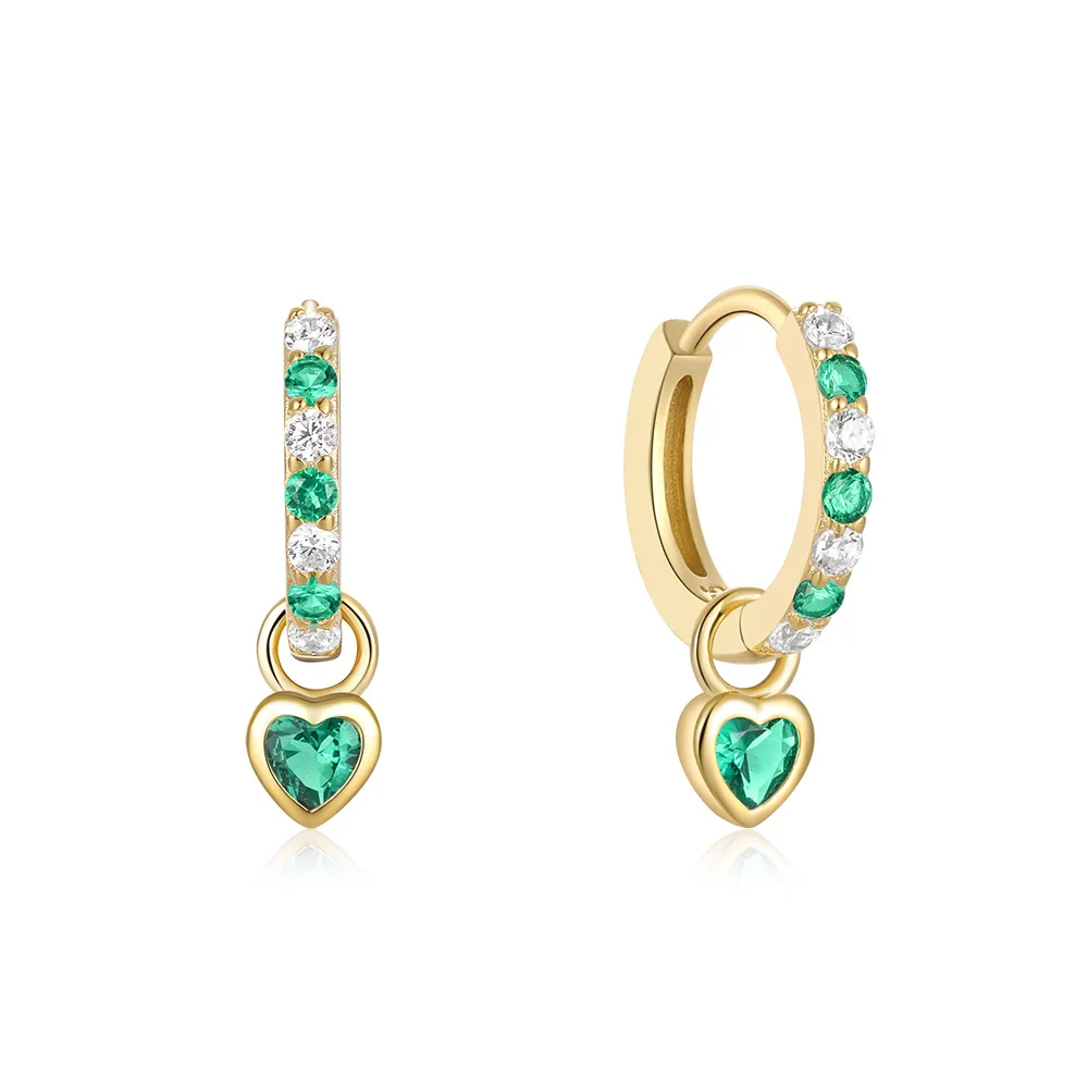 

wholesale 925 silver earrings jewelry women 18K gold plated 925 sterling silver emerald zircon hoop huggies earring for women
