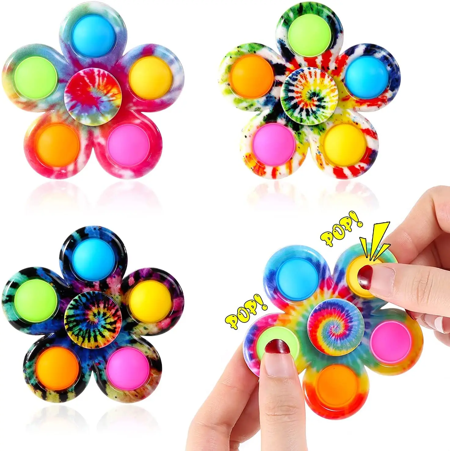 

Factory Price Tie Dye Fidget Spinner Push Bubble Fidget Toys Stress Relief pinners Sensory Toy for kid