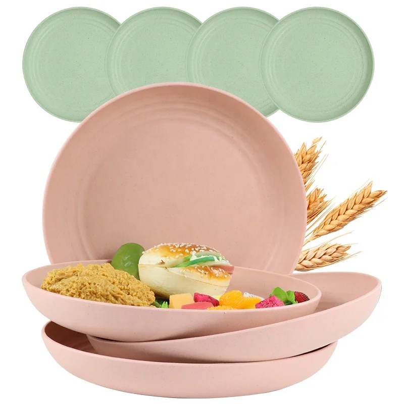 

4/10 Pcs 8.8/8.5/5.5 inches Wheat Straw Healthy Eco Friendly Biodegradable Dinner Plates Dinnerware Cutlery Set Product