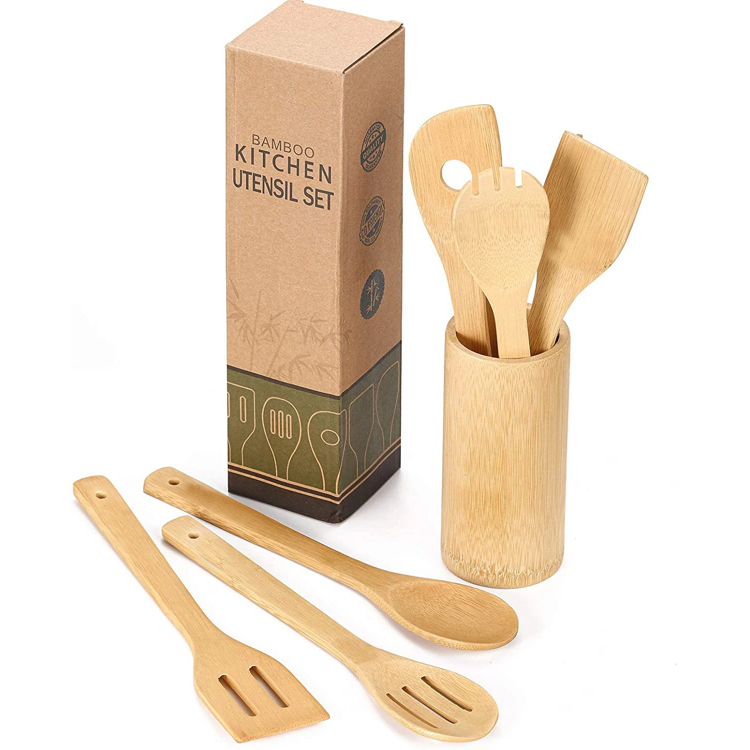 

Wholesale Home 8 Pcs Baking Accessories Holder Non Stick Cookware Cooking Tools Bamboo Kitchen Utensils Set, Natural