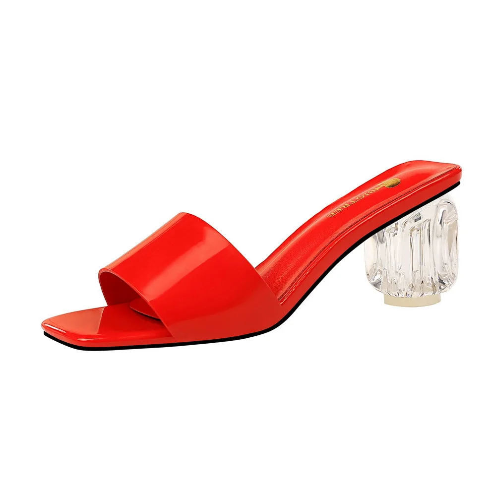 

sweetheart sexy woman sleek slippers summer party outside patent leather slides high heel girl crystal mules shoes