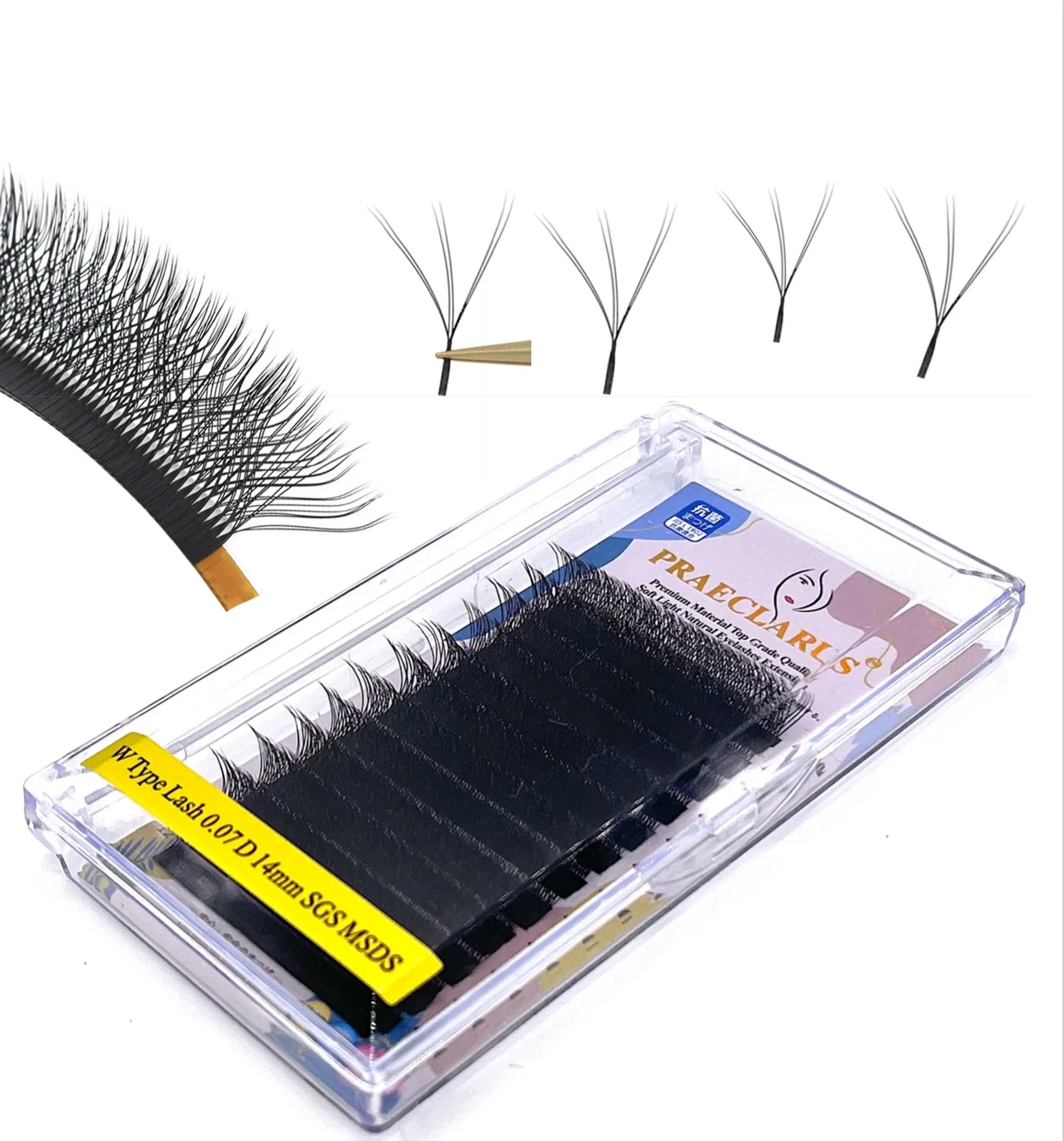 

Praeclarus Supplier W Shaped Eyelash Extensions Vendor 0.07 C D DD Curl 3D Effect Factory Price W Lash Extension Wholesale