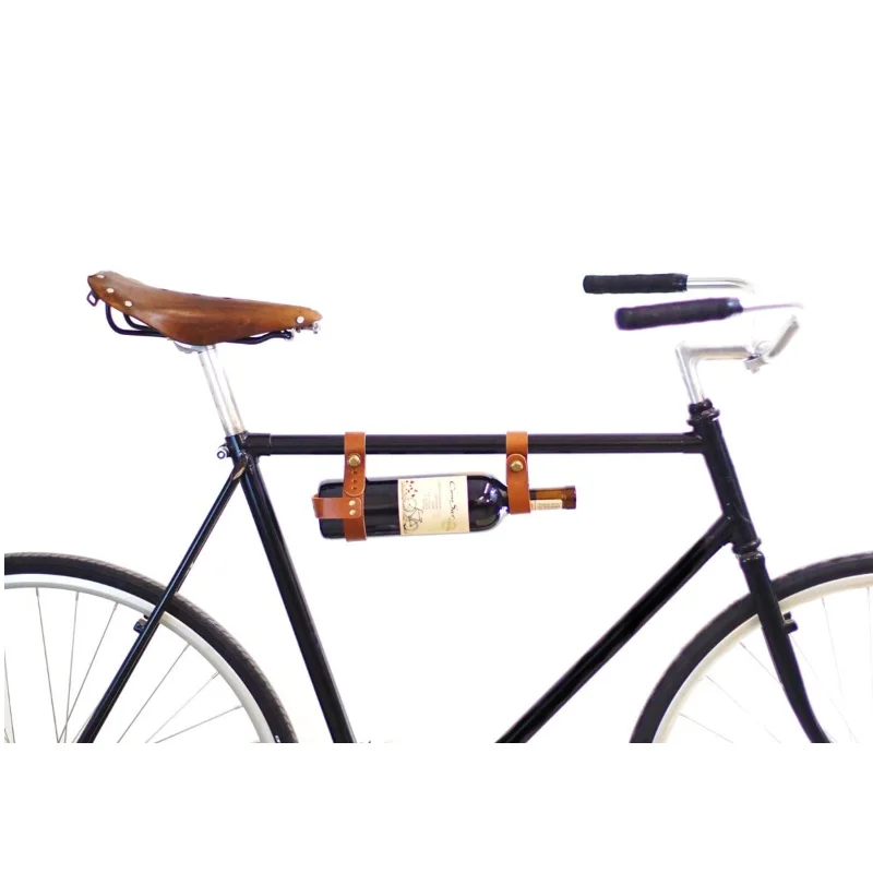 

Novelty PU Leather Bicycle Car Wine Rack Carrier Fashion Bike Bottle Holder for Outdoor Camping, Brown