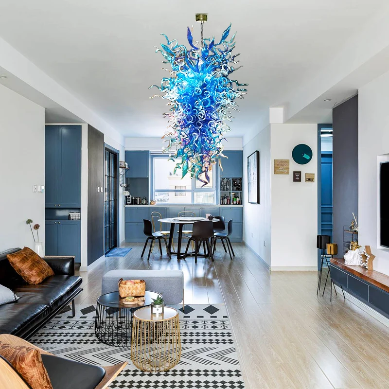 

GIRBAN Hand Blown light blue murano Glass home decor art luxurious large chandelier lighting modern hotel Chandeliers