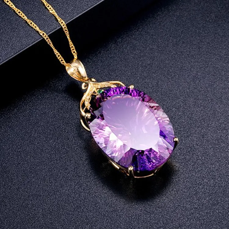 

Fashion New Amethyst Pendant 18K Gold Plated Green Diamond Pendant Delicate Cut Women Necklace, Gold/silver color