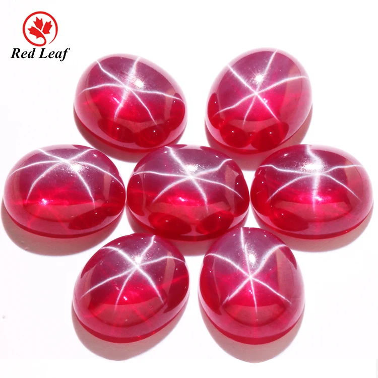 

Redleaf Jewelry Loose Gemstone Oval Flat Bottom Cabochon Synthetic Star Ruby Gems For Sale red Corundum