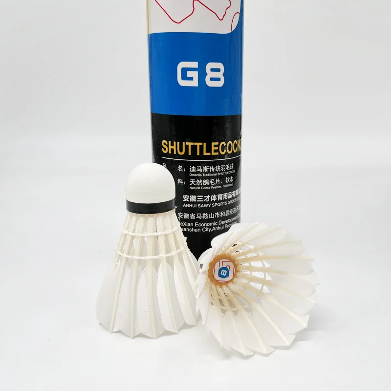 Dmantis G8 Class a Goose Feather Traditional Badminton Shuttlecock Durable Fiber Cork High Level 5g for Training Tournament