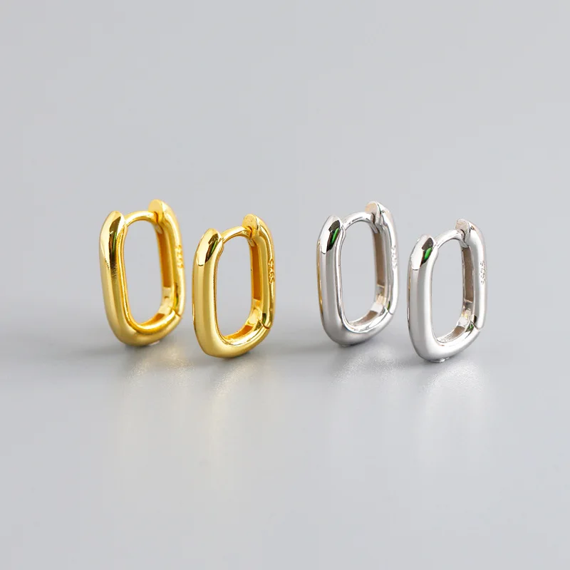 

Delicate 925 sterling silver minimalist gold plated small huggie oval chunky hoop earring, As picture ,many color