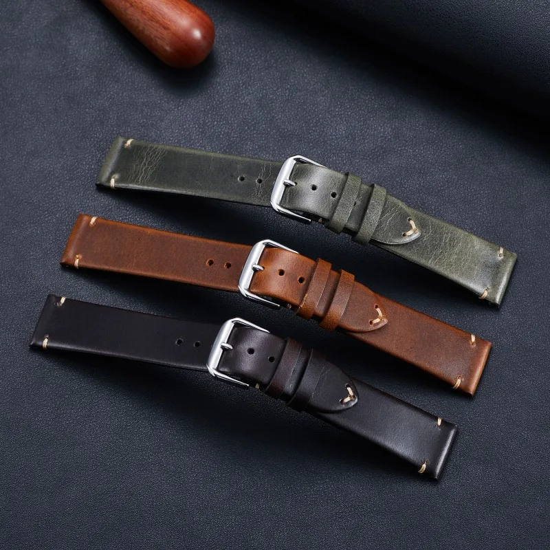 Italian top layer cow leather band vintage  watch loop strap hand stitched watch bands 18mm 20mm retro replace wristband