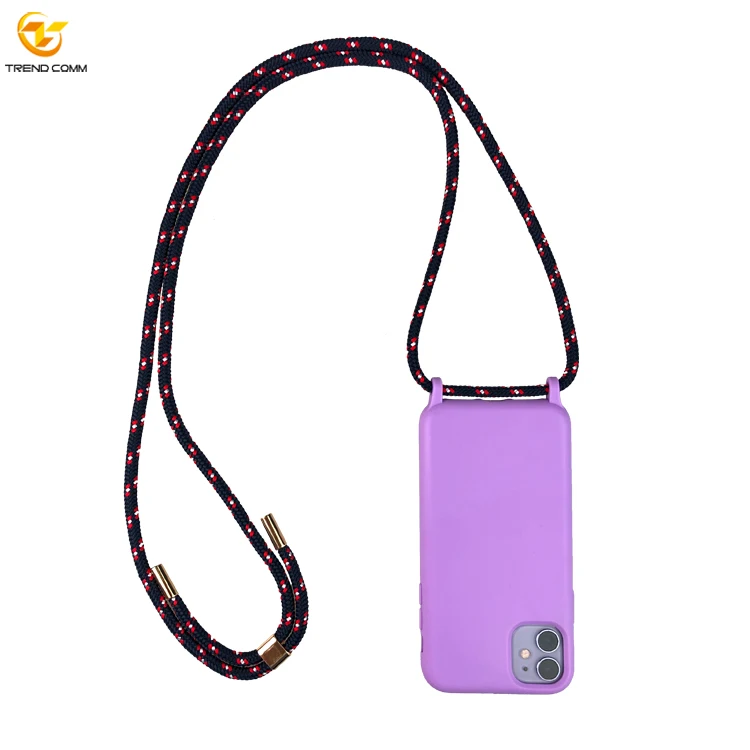 

Solid Color 3/4 Sides Moulder Silicon Crossbody Necklace Phone Case For iPhone 12 Pro Max