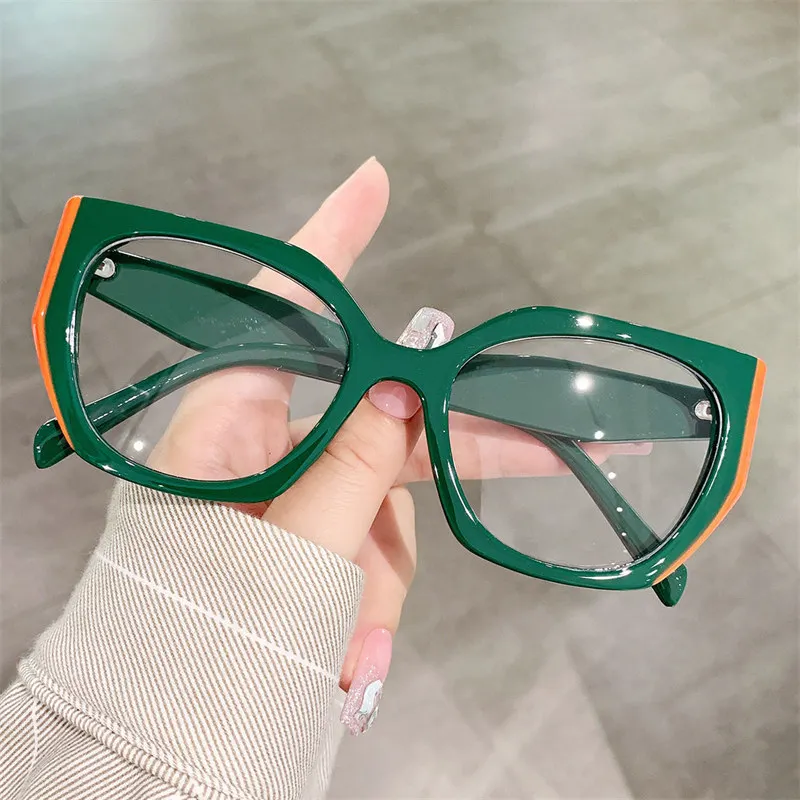 

22013 Personality cat eye color splicing flat light eyeglasses trend decorative frame optical glasses with AC lens