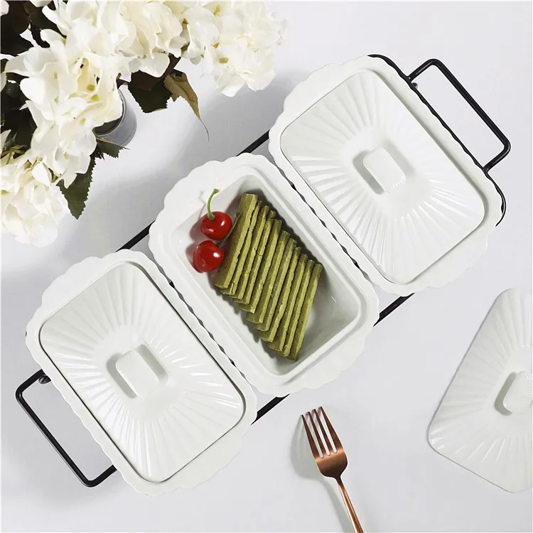 

Hotel custom high quality dinnerware restaurant white 3 pcs ceramic bowls with lids
