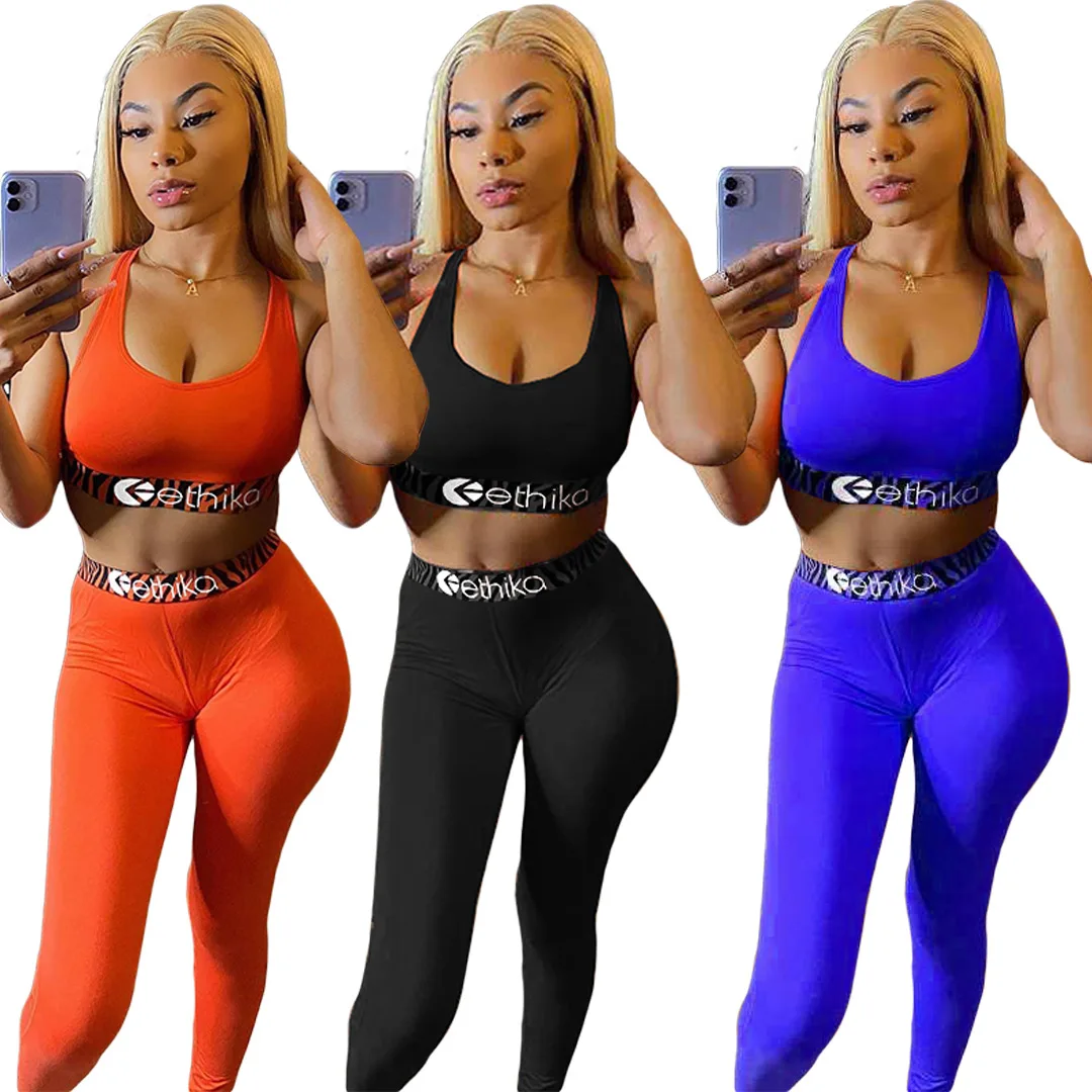 

2021 Summer Solid Casual Crop Top Bra and leggings Two Piece Pant Jogger Tracksuit Set underwear Clothing Women ethika leggings