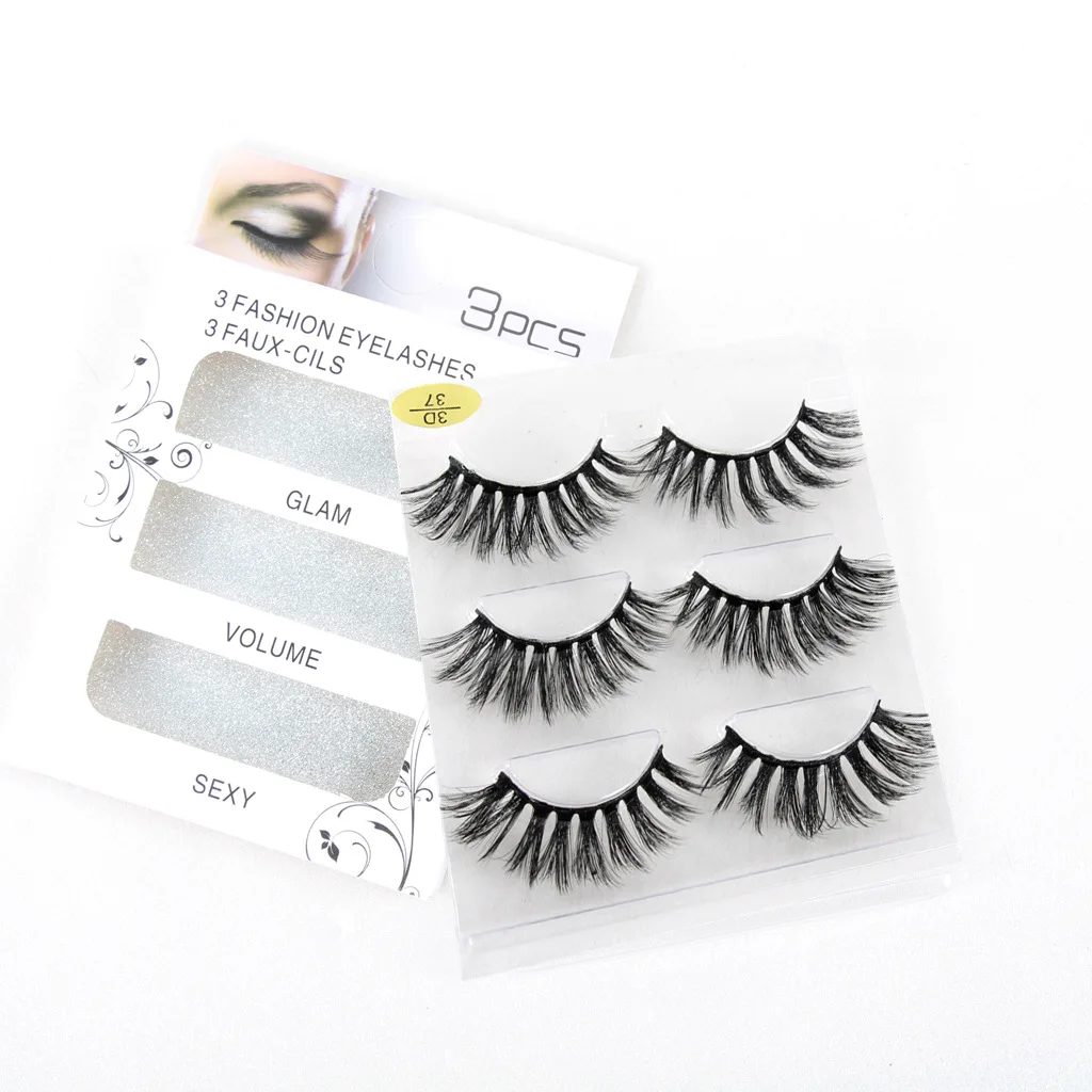 

3 pairs high grade fiber three dimensional multi layer curling natural dense fishtail cross border false eyelashes