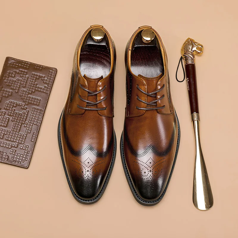 

2021 high quality Handmade Brown dress shoes men genuine leather dress shoes & oxford men's dress shoes, Black, brown