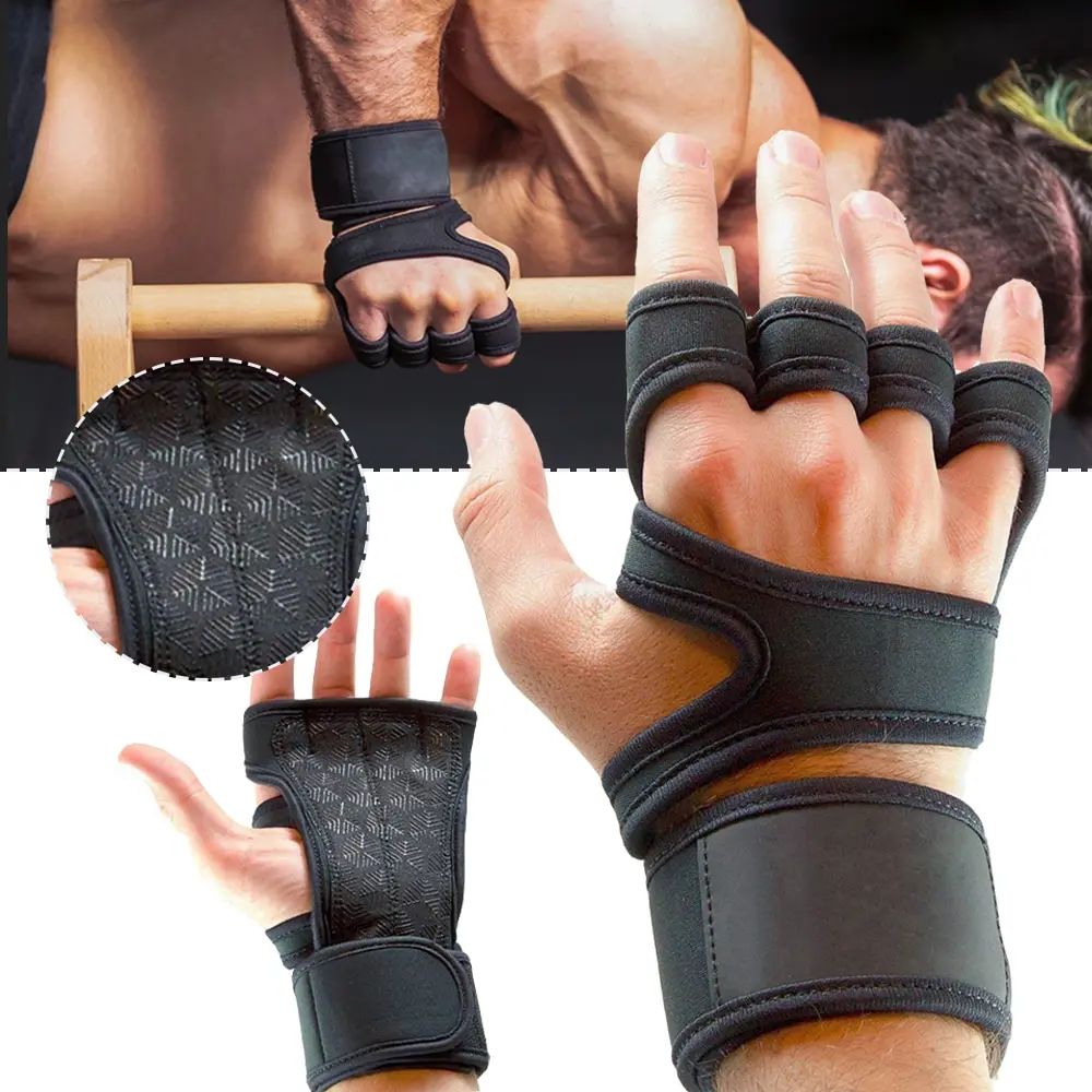 

1 Pair Weight Lifting Training Women Men Fitness Sports Body Building Gymnastics Grips Gym Hand Palm Protector, Black, red