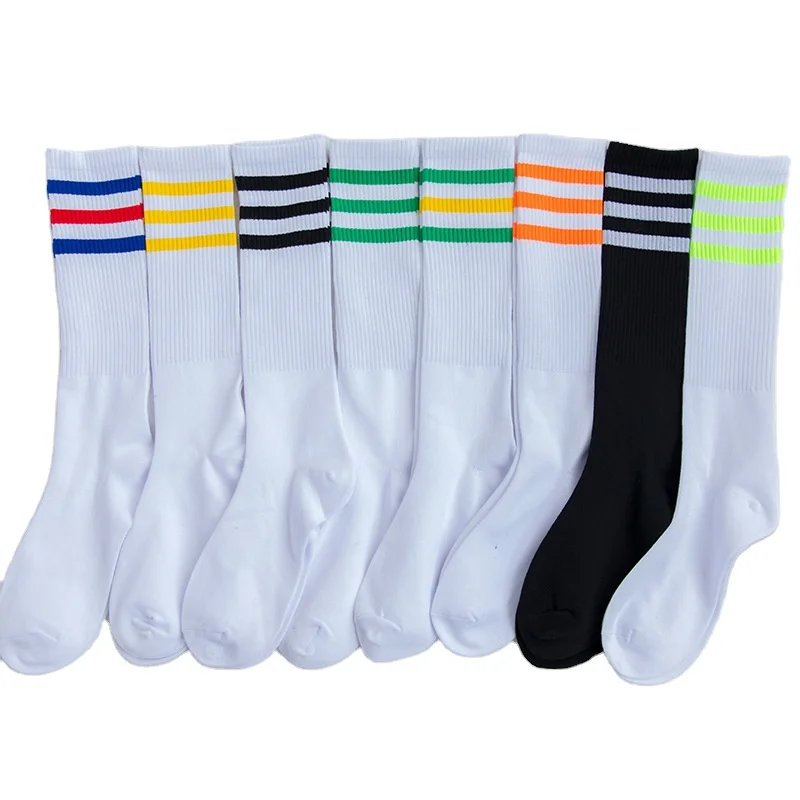 

Fashion women cotton Knee high white black colorful stripes crew school girls socks