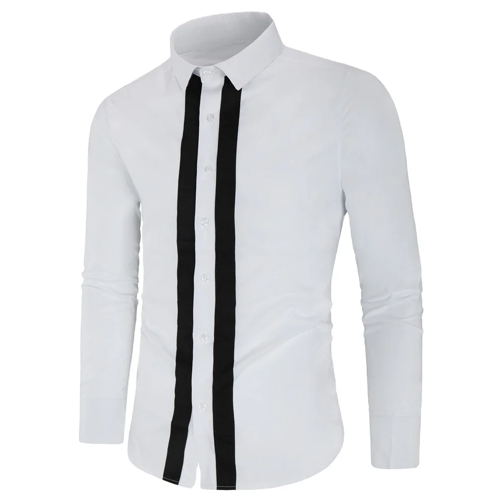 

Men's fashion hot style men's shirt single button splicing cotton long-sleeved shirt temperament