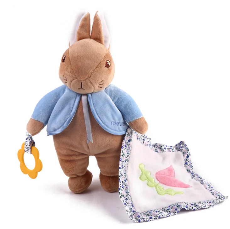 

factory wholesale bedtime plush toy stuffed animal soothing sleeping doll bunny with blanket teether plush toy, As picture