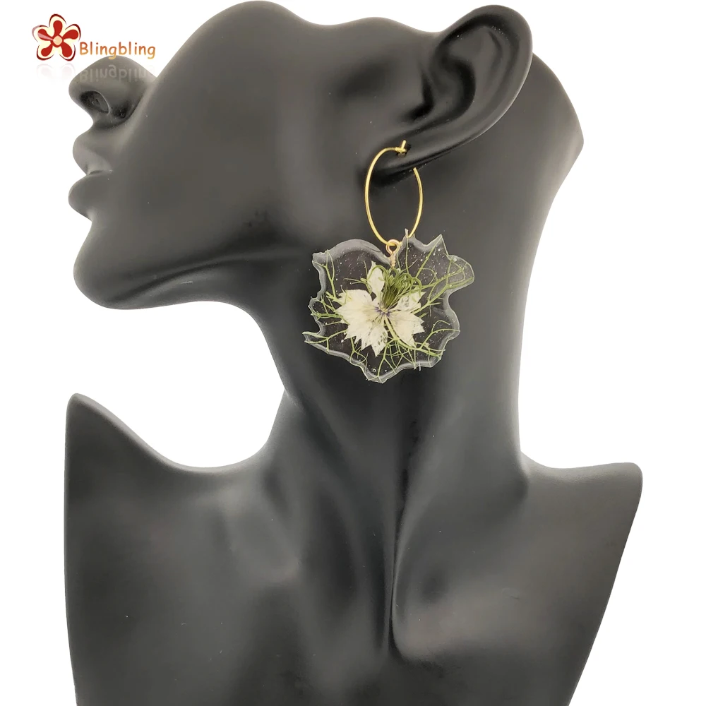 

Epoxy resin real pressed dry blossom nigellaflower earrings jewelry for women earrings, Multi colors
