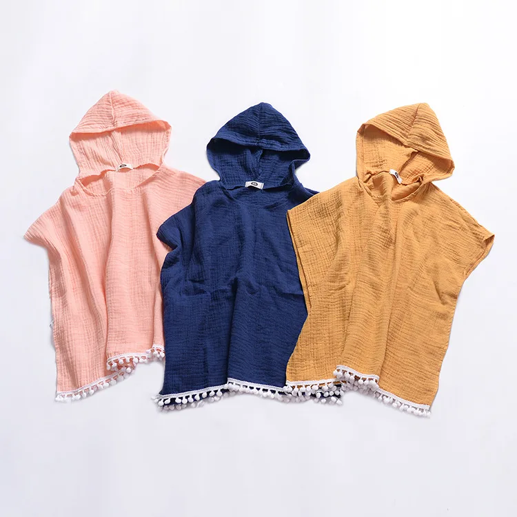 

2019 Popular Summer Kids beach cape with hood baby cutting solid cape, As picture
