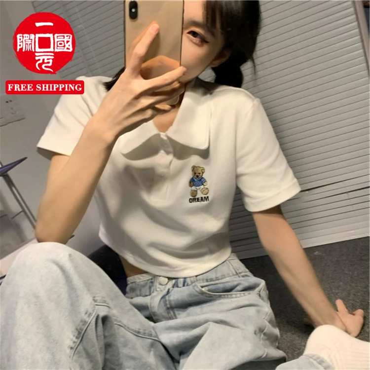 

White short-sleeved T-shirt women summer 2021 new polo shirt