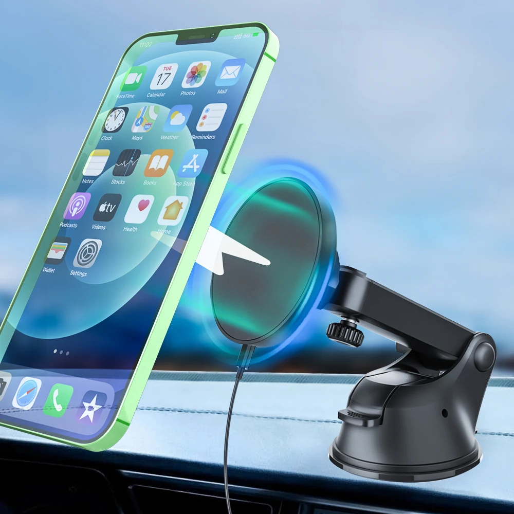 

Magnetic Car Dashboard Phone Holder 15W Qi Fast Wireless Charger Car Phone Holder for Iphone 12