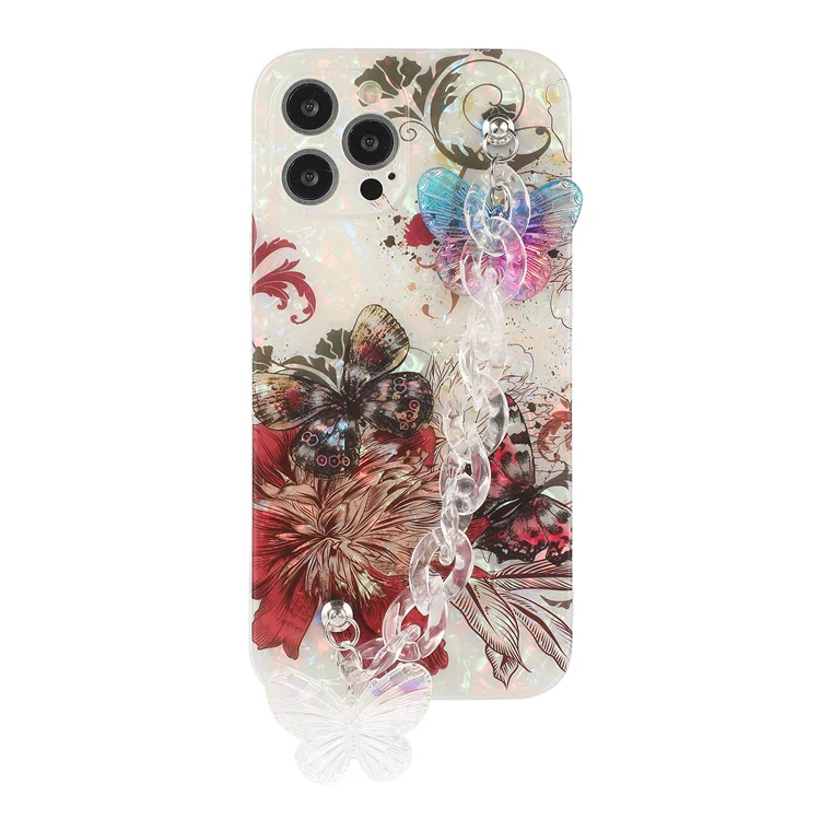 

Clear shell Case for iPhone 13 Pro Max,Protective Slim Phone Cover with Design Colorful Butterflies Case with Wrist Strap
