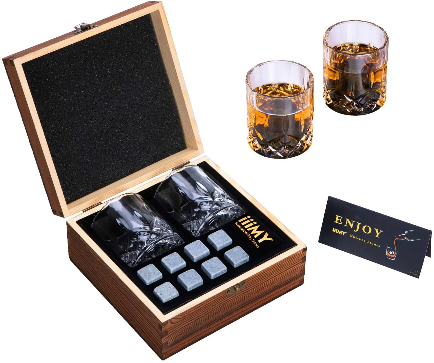 

2021 Amazon Top Seller Food Grade Whiskey Cooling Rocks Ice Cube for Chilling Whisky Wine Drinks with Natural Slate Coaster, Light grey, dark grey