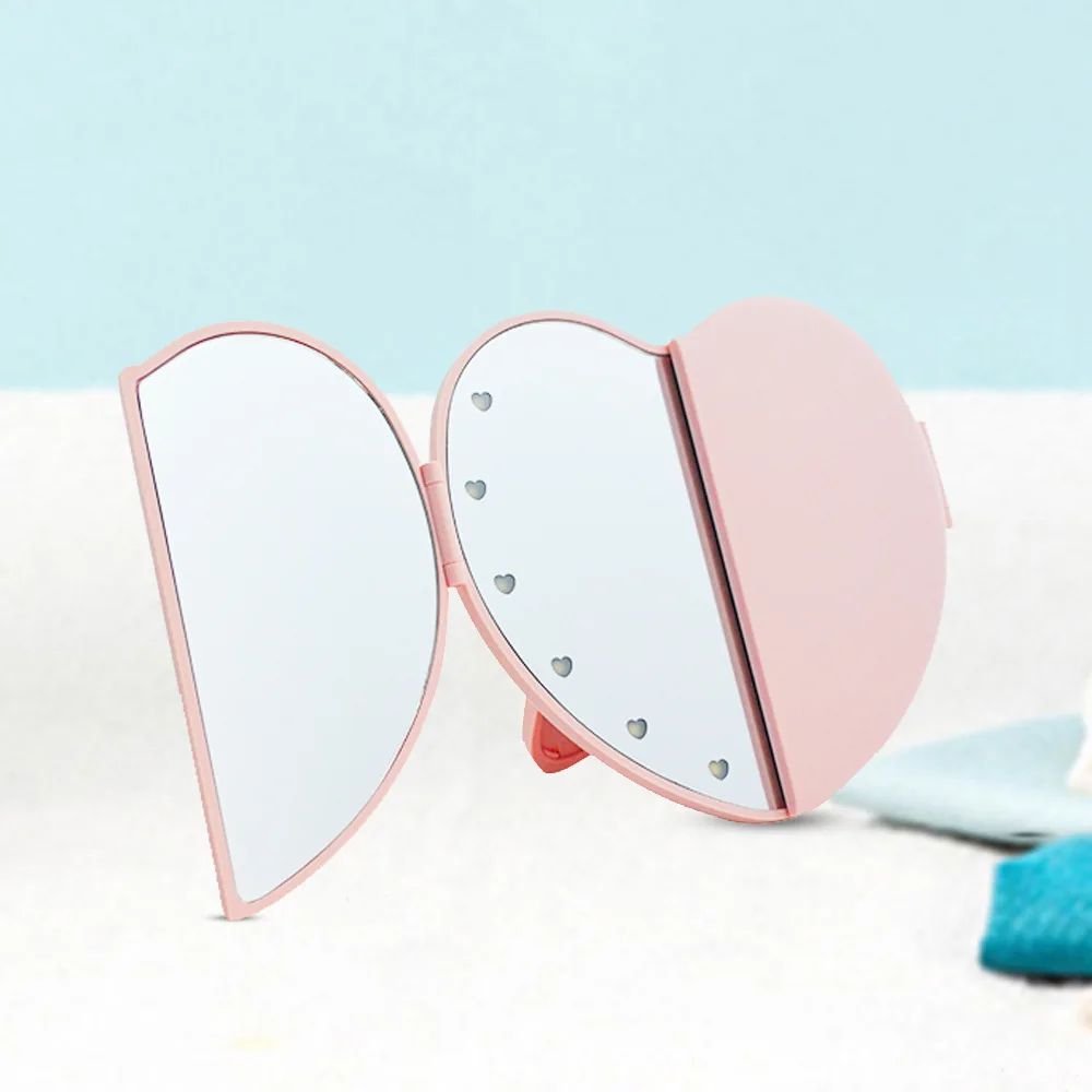

Heart Shaped Fold Three Sided Led Lights Cute Pocket Mirror