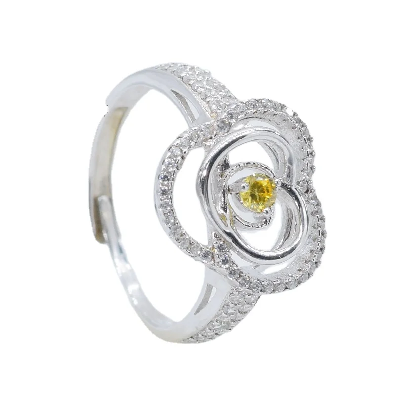 

Rose Design Sterling Silver K Gold Rose Plated Silver Zirconia Diamond Cluster Finger Ring Girls Women