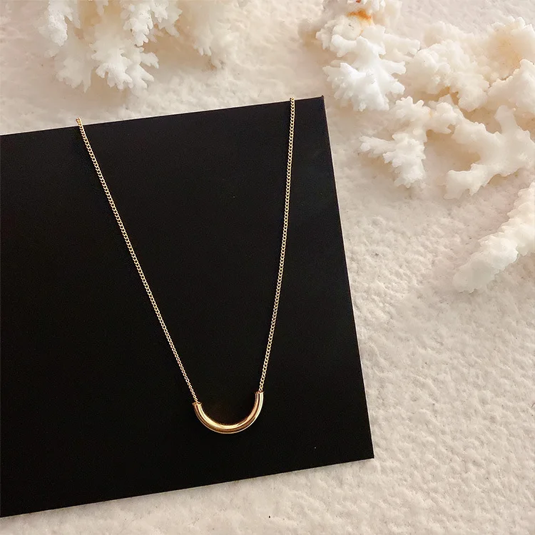 

B-18 New Geometric Arc Simple Minimalist Golden Metal Smile Bright Fine Adjustable Choker Necklace for Women Girls Jewelry, Picture