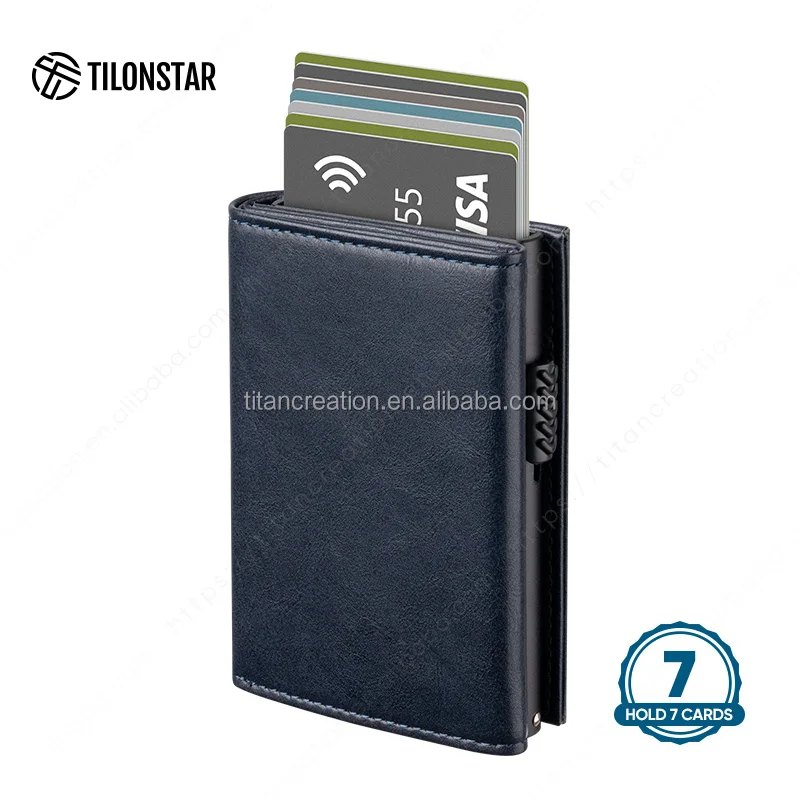 

TILONSTAR Patented Minimalist Leather Pop Up Card Case Rfid Metal Wallet Card Holder Wallet