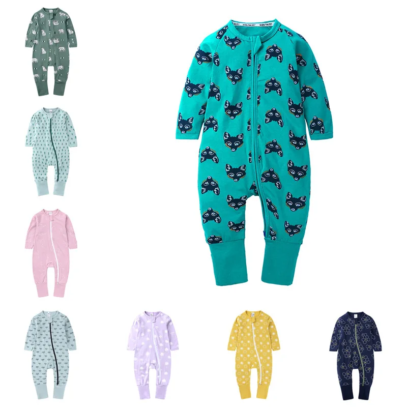 

2022 baby boys' clothing sets baby clothes clothing wholesale cartoon printing autumn knitted bamboo baby romper zipper