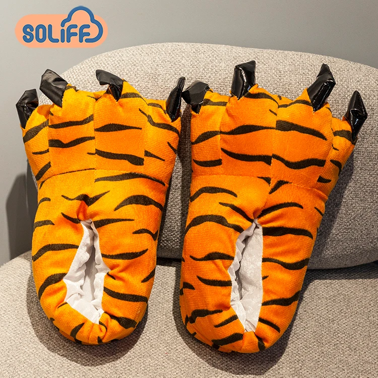 

Winter Warm man women Home slippers Animal Dinosaur Paw Plush Slippers female Thermal Soft Cotton indoor house shoes