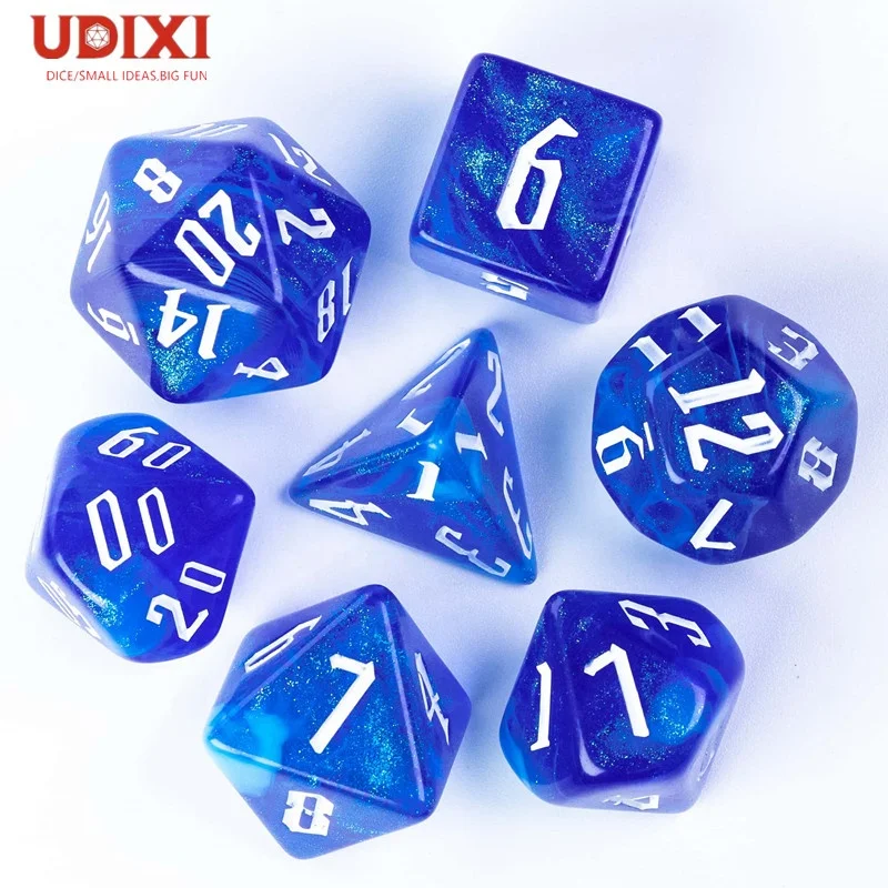 

Udixi Plastic Polyhedral custom acrylic dungeons and dragons dnd d&d dice rpg set sky blue