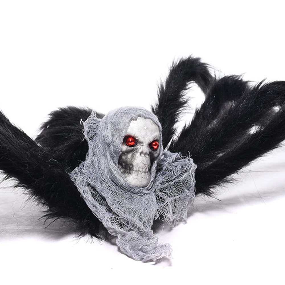 75cm万圣节大蜘蛛装饰巨型恐怖骷髅蜘蛛恶作剧道具生动红眼万圣节晚会