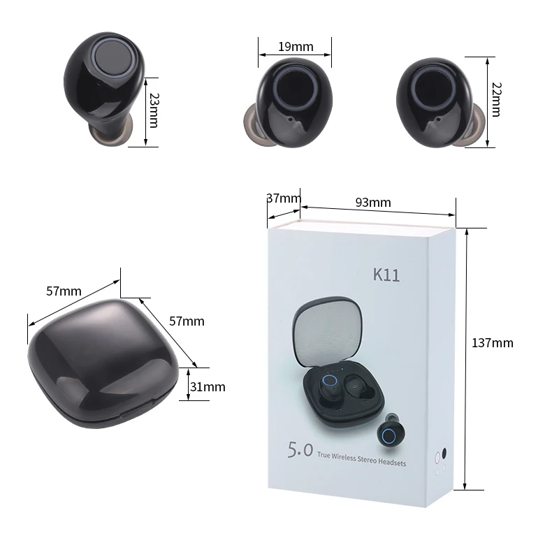 K11 TWS Wireless Earphone Bluetooth 5.0 True Wireless Stereo Earbuds Auto Connect Headset Mini Bass Headphone - ANKUX.COM
