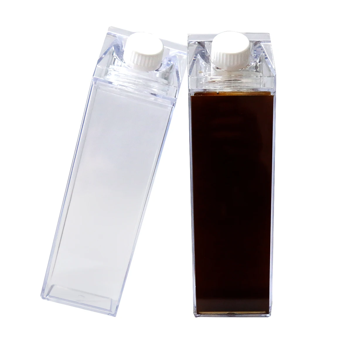 

1L Custom cute BPA-free 500ml 1000ml square creative plastic transparent acrylic clear milk carton water bottle bulk with lid
