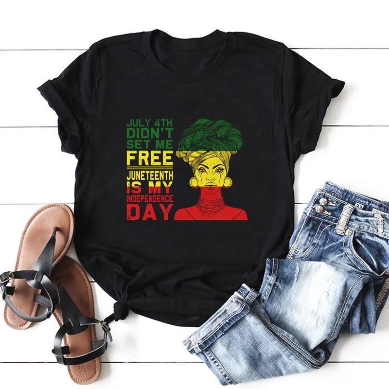 

Wholesale Juneteenth is My Independent Printed T-Shirt Short Sleeve 100 Cotton Crew Neck Women T-Shirt, Pictures shown