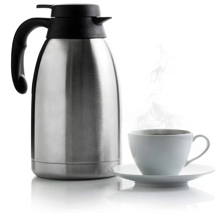 

12 Hour Heat Retention 2 Liter Stainless Steel Thermal Coffee Carafe Double Walled Vacuum Insulated Pot For Tea Water Coffee, Black