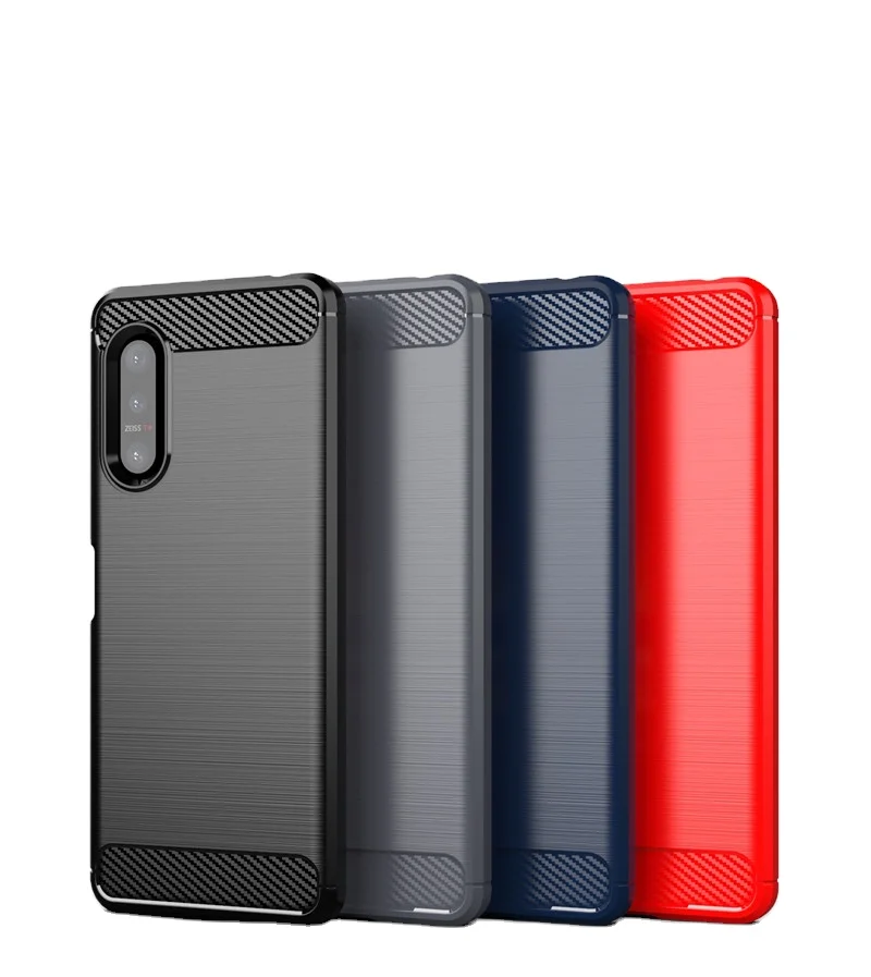 

HOT SALE Shockproof Carbon Fiber Brushed Soft TPU Phone Case for sony xperia 1 10 III II ace 2 XZ3 XZ2 z2 Primoum Compact, Black,blue,red,gray.