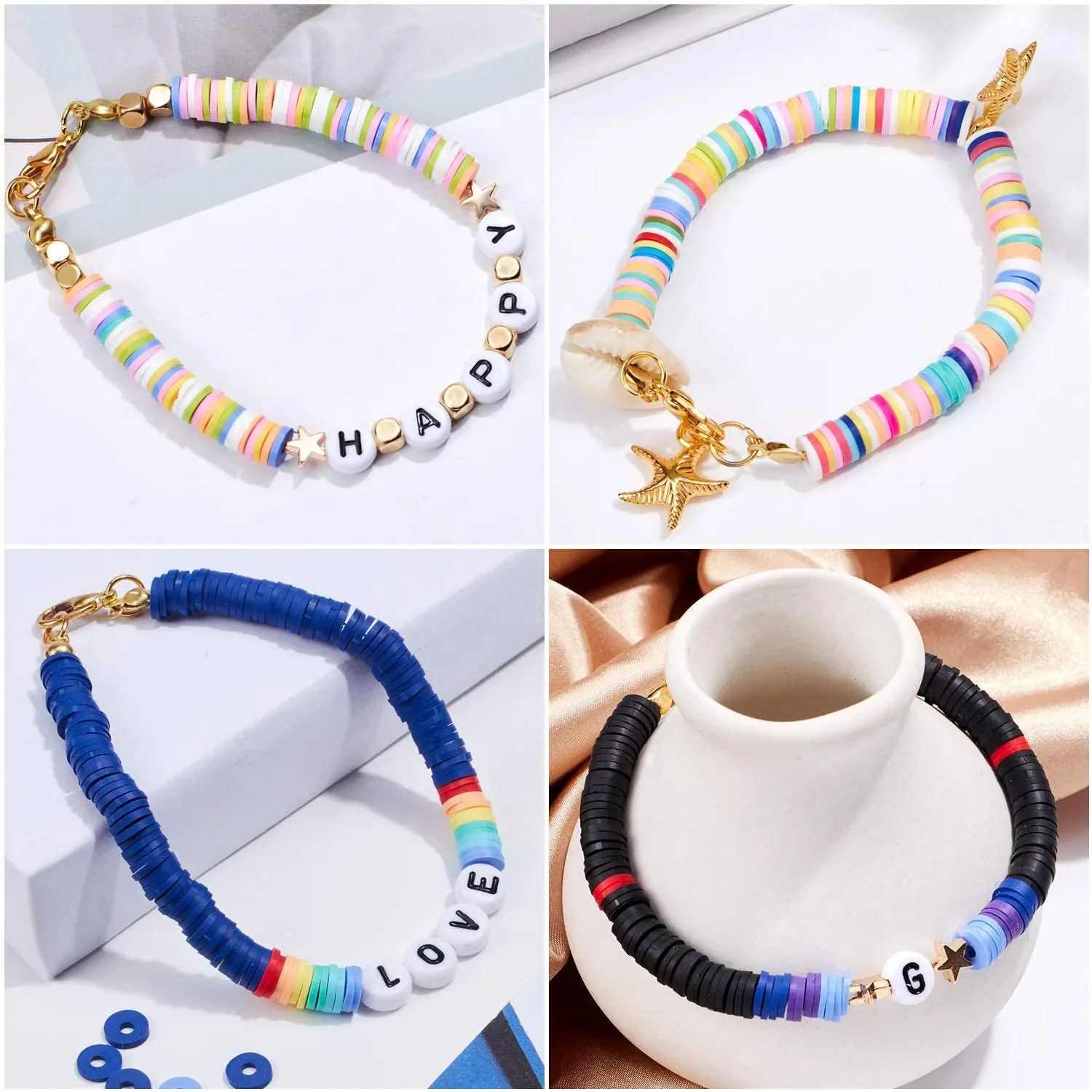 5580Pcs Polymer Clay Spacer Beads Flat Round Heishi Beads Handmade Colorful Beads Set for DIY Beads Earring Necklace Bracelet Craft Making with Pendant and Jump Rings for Kids Adults