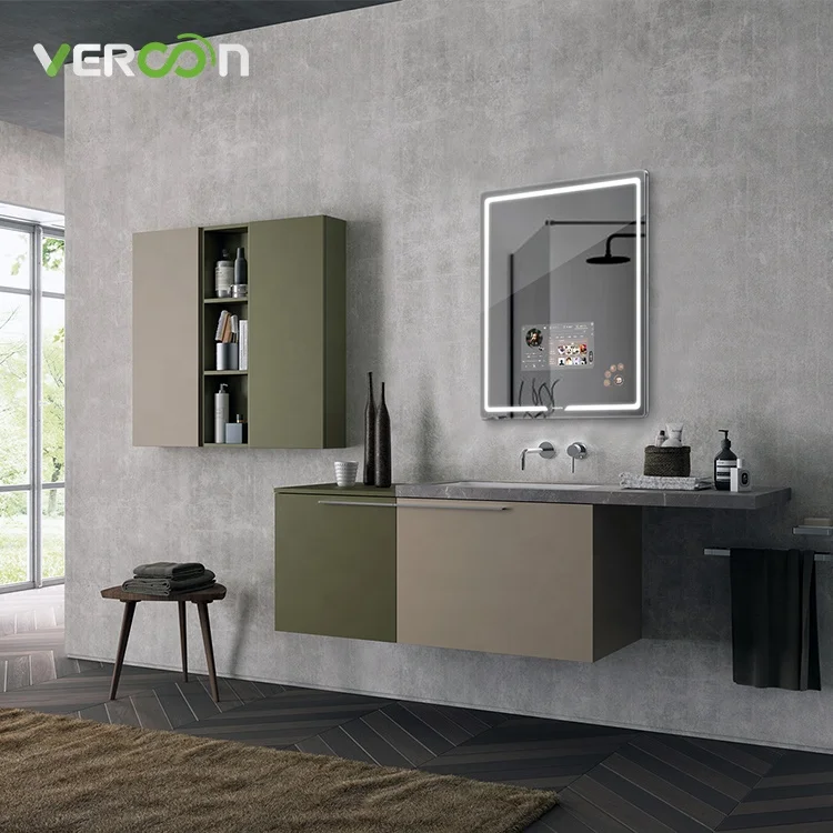 

Vercon Andorid music vertical smart mirror LED smart bathroom makeup mirror with memory