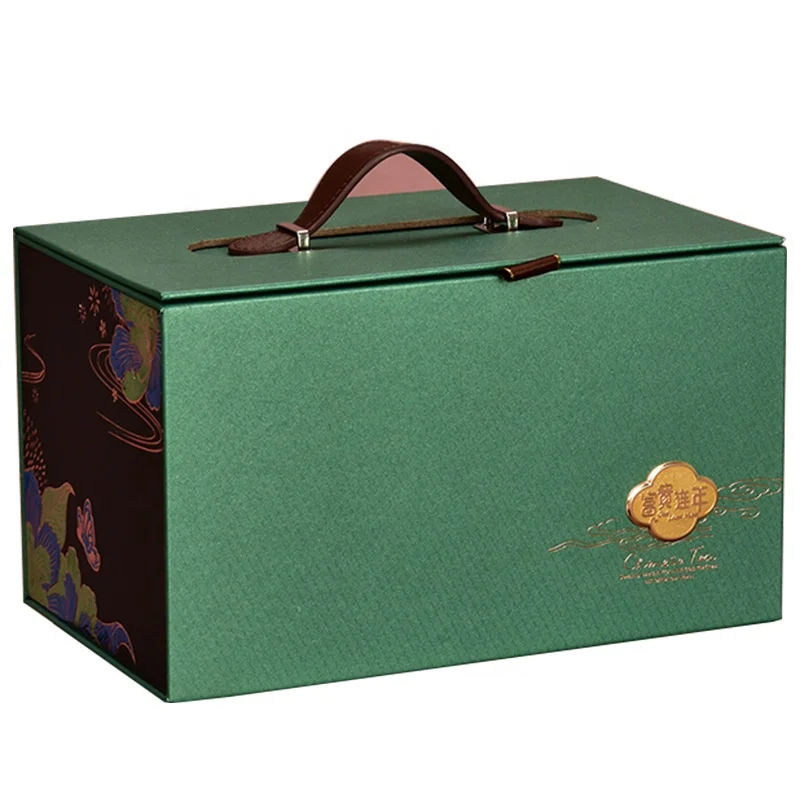 

Customized luxury green portable gift packaging box with cardboard insert caviar packaging box