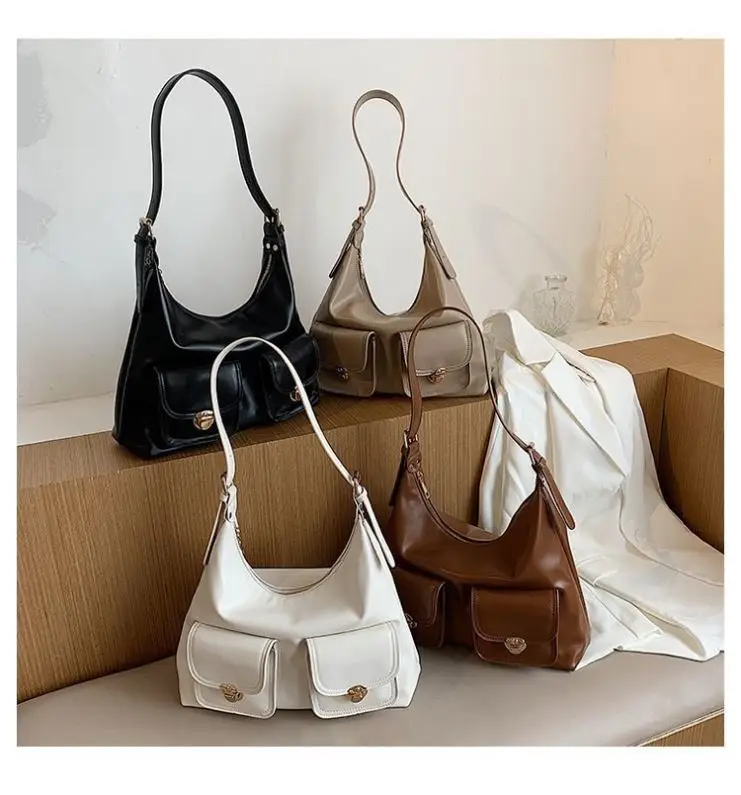 

B10003 Latest Design Fashion Casual All Match Women'S Handbag Vintage Leather Shoulder Bag Large Casual Tote Bag, White,khaki,black,light brown