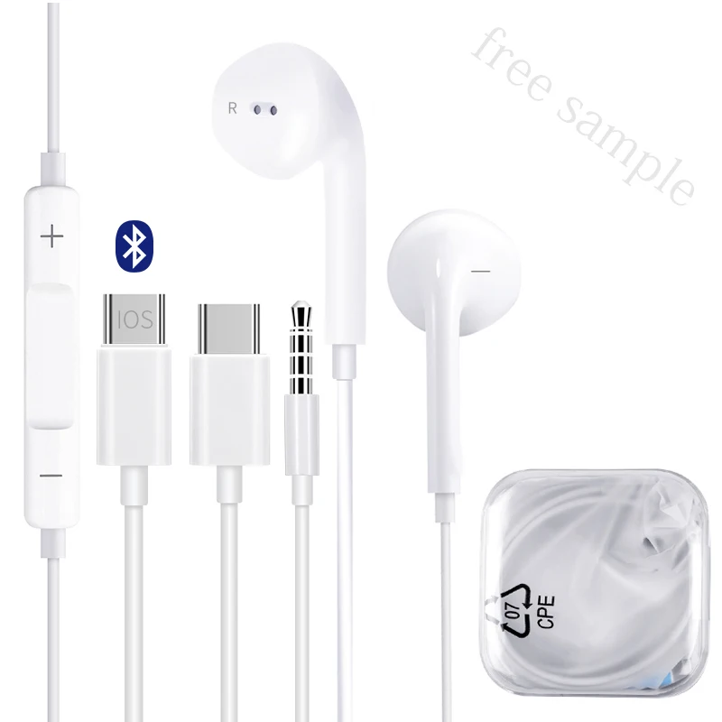 

universal in-ear 3.5mm handsfree handfree head phones in ear earphones wired free sample headphones earphone, White/black