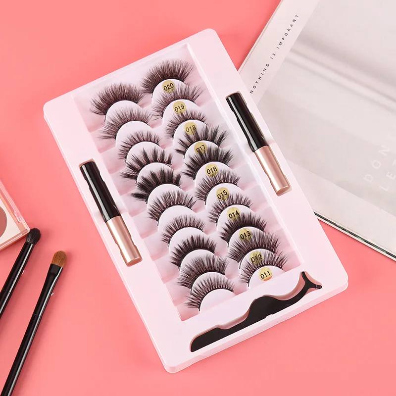 

2021 Newest Magnetic False Eyelashes Custom Eyelash Magnetic Box 3d Mink Magnetic Eyelashes with Eyeliner Private Label, Natural black