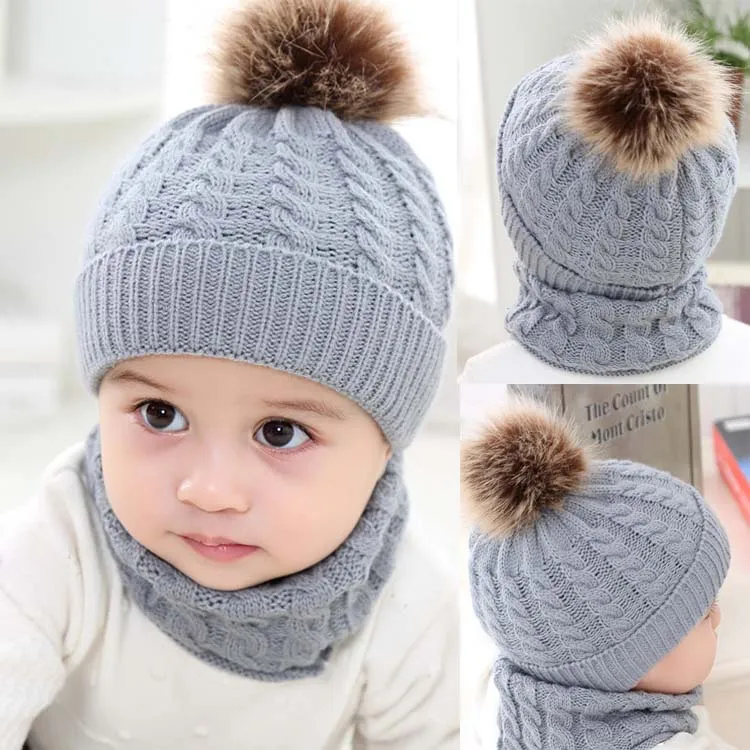 Wholesale cheap custom warm beanie winter cap kids knit winter hat and scarf set