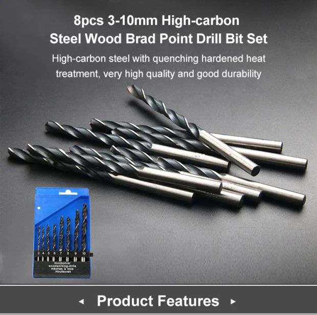 High Quality 8pcs Carbon Steel Rolled Brad Point Wood Drill Bits For Wood Hole Drilling Buy